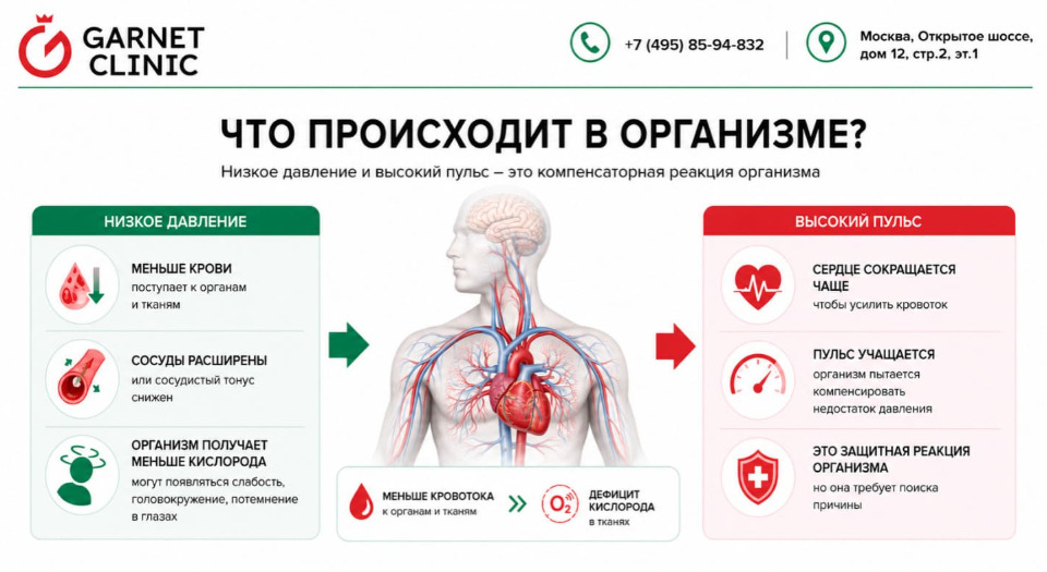 при низком давлении и высоком пульсе